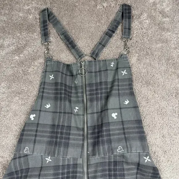 Kingdom Hearts Disney Plaid Pinafore Overall Dress Gray Goth Punk Size L Skirt - Picture 2 of 4